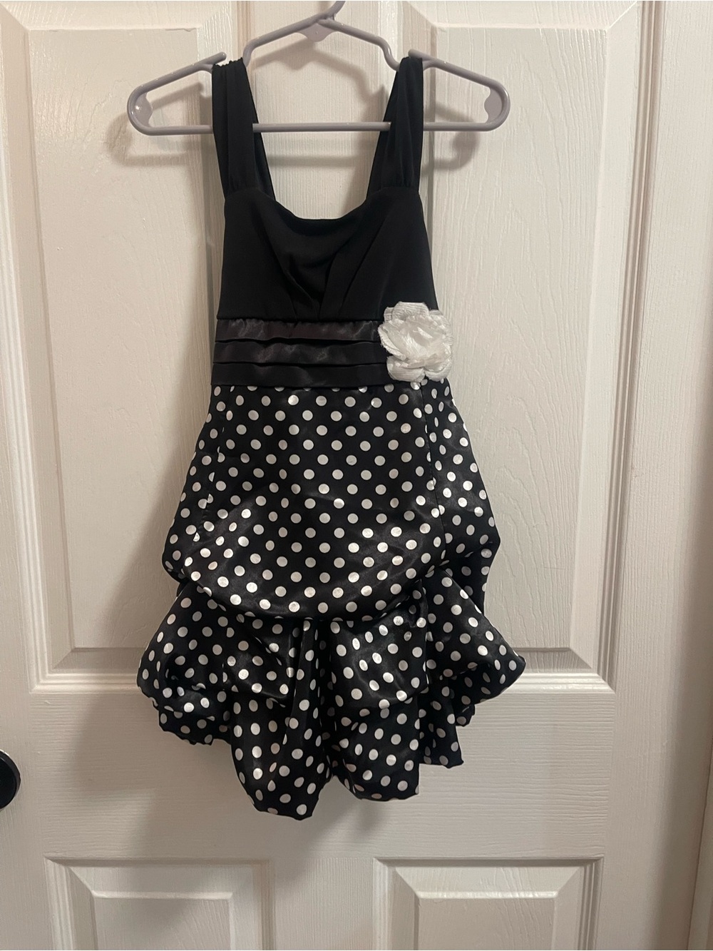 Black & White Polka Dot Flower-Accent Girls' Formal Dress